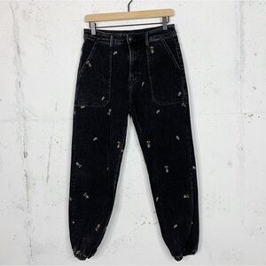 Driftwood Floral Embroidered Black Denim Jogger Pants Size Large